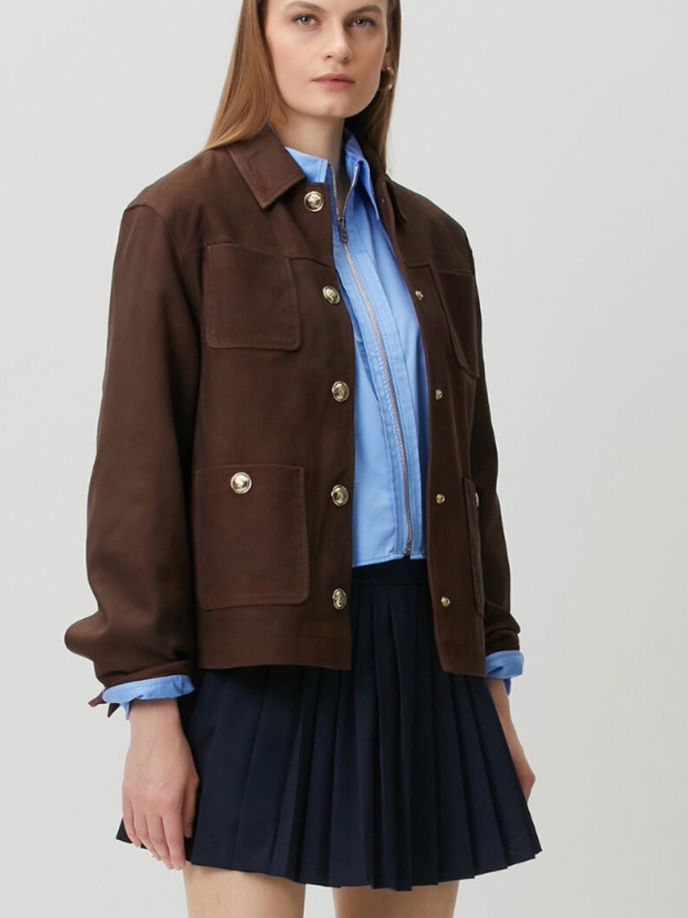 Sandro denin Women's Brown Suede Button Front Jacket
